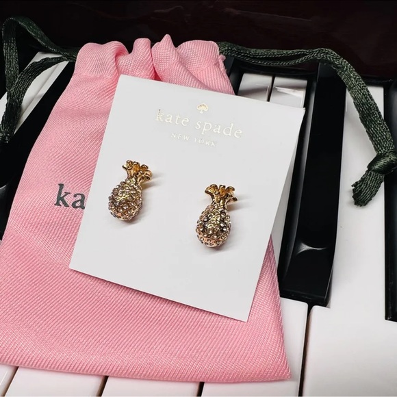 NWT Kate Spade New York By The Pool Gold Pineapple Stud Earrings Necklace Set - Picture 8 of 14